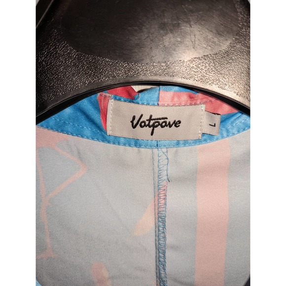 Vatpave Pink & Blue Hawaiian Flamingos & Stripes Button Casual Shirt LARGE - Picture 3 of 3